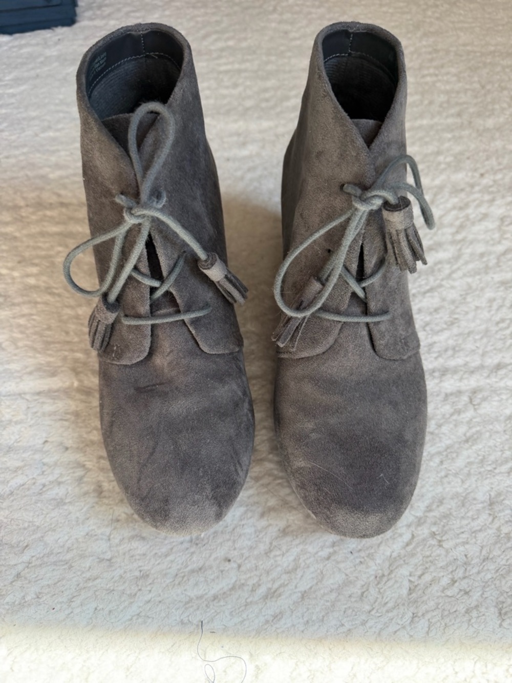 Gray Dr. Scholls Suede Lace-Up Ankle Boots with Tassels